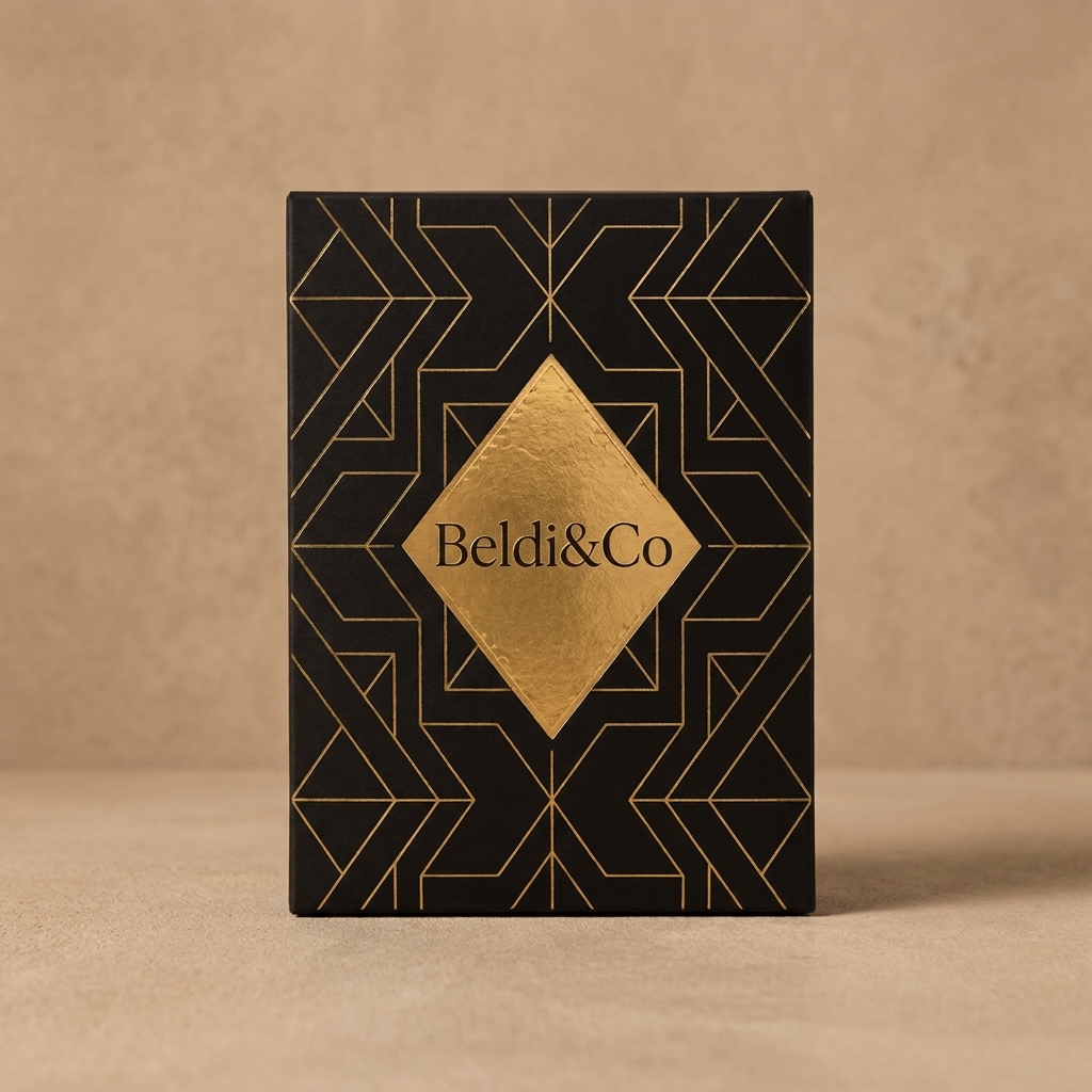Beldi&Co branded packaging box with gold diamond logo