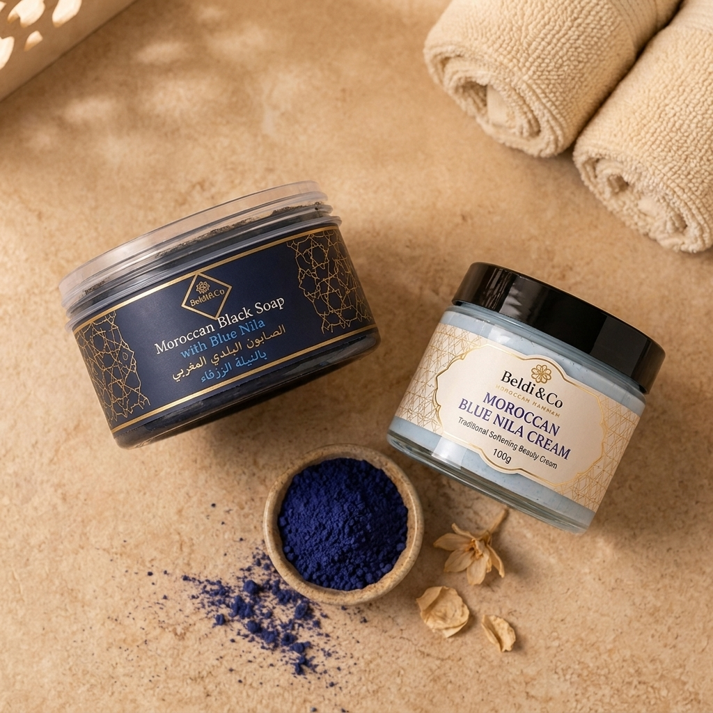 Beldi&Co Blue Nila Glow Set: Black Soap with Blue Nila and Blue Nila Cream